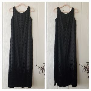 Donna Morgan Black Flocked Velvet Sleeveless Maxi Cocktail Dress sz 10